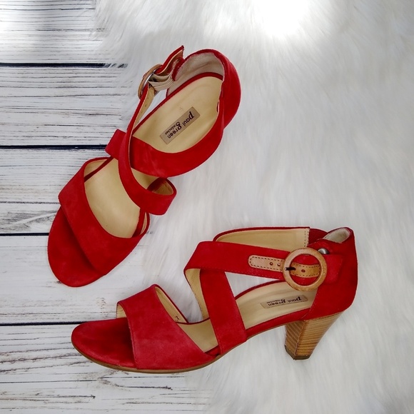Paul Green Shoes - PAUL GREEN RED SUEDE LEATHER SANDAL HEELS